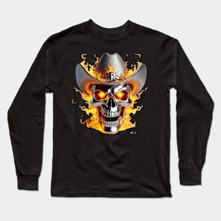 Skull Flaming Cowboy by focusln Long Sleeve T-Shirt